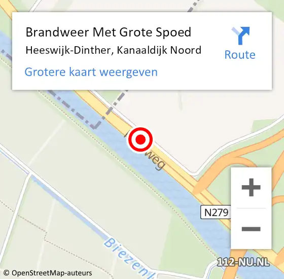 Locatie op kaart van de 112 melding: Brandweer Met Grote Spoed Naar Heeswijk-Dinther, Kanaaldijk Noord op 2 december 2017 22:33