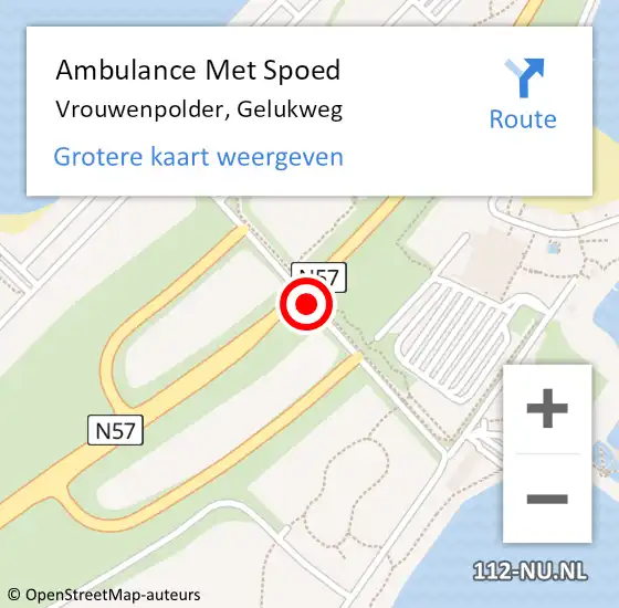 Locatie op kaart van de 112 melding: Ambulance Met Spoed Naar Vrouwenpolder, Gelukweg op 2 december 2017 23:41