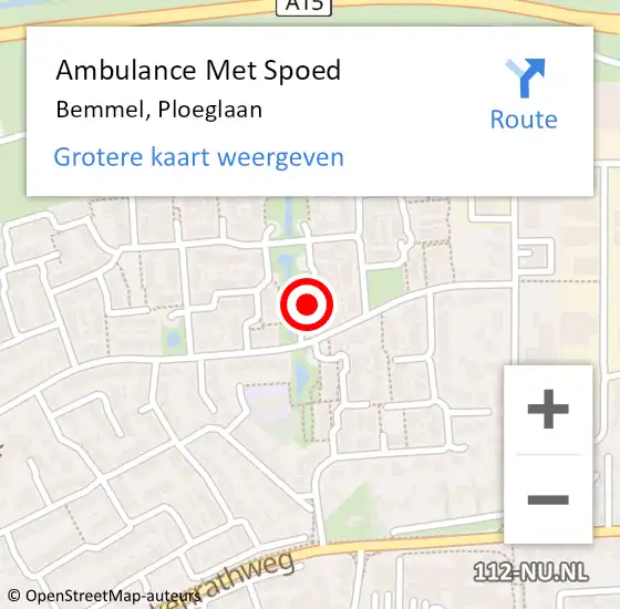 Locatie op kaart van de 112 melding: Ambulance Met Spoed Naar Bemmel, Ploeglaan op 3 december 2017 01:09