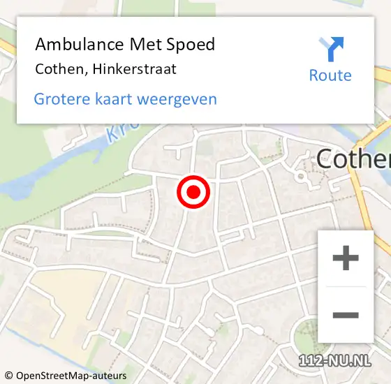 Locatie op kaart van de 112 melding: Ambulance Met Spoed Naar Cothen, Hinkerstraat op 3 december 2017 01:42