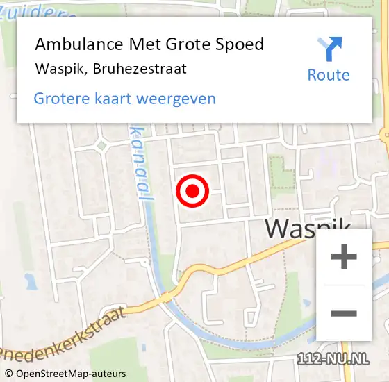 Locatie op kaart van de 112 melding: Ambulance Met Grote Spoed Naar Waspik, Bruhezestraat op 3 december 2017 07:56