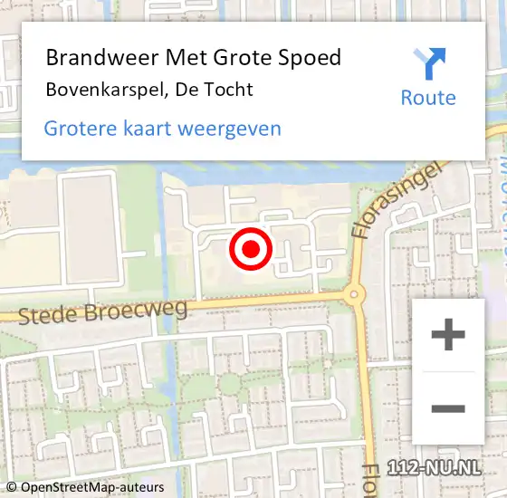 Locatie op kaart van de 112 melding: Brandweer Met Grote Spoed Naar Bovenkarspel, De Tocht op 3 december 2017 09:27