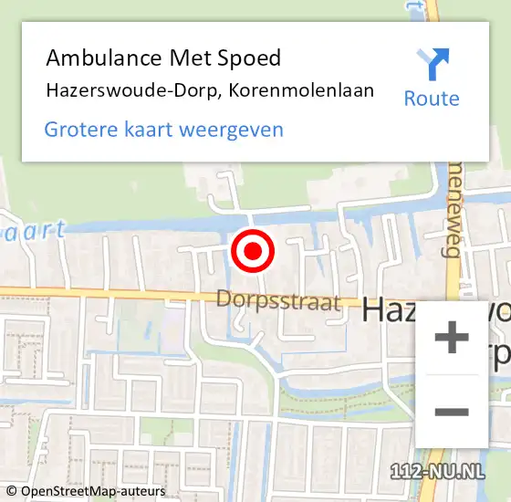 Locatie op kaart van de 112 melding: Ambulance Met Spoed Naar Hazerswoude-Dorp, Korenmolenlaan op 3 december 2017 10:25