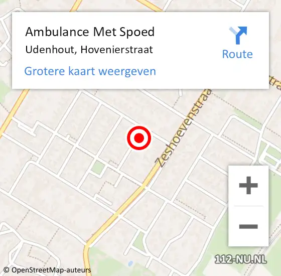 Locatie op kaart van de 112 melding: Ambulance Met Spoed Naar Udenhout, Hovenierstraat op 3 december 2017 11:42