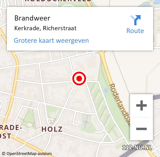 Locatie op kaart van de 112 melding: Brandweer Kerkrade, Richerstraat op 8 februari 2014 15:04