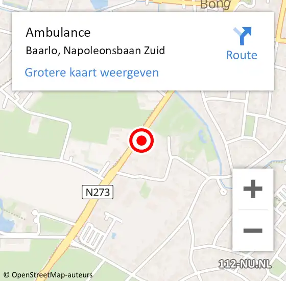 Locatie op kaart van de 112 melding: Ambulance Baarlo, Napoleonsbaan Zuid op 8 februari 2014 15:07