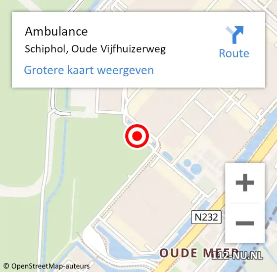 Locatie op kaart van de 112 melding: Ambulance Schiphol, Oude Vijfhuizerweg op 3 december 2017 12:28