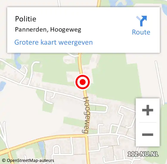 Locatie op kaart van de 112 melding: Politie Pannerden, Hoogeweg op 3 december 2017 13:36