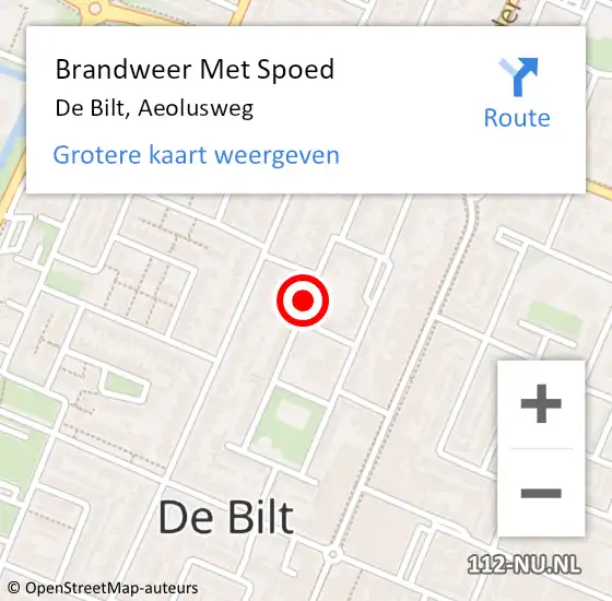 Locatie op kaart van de 112 melding: Brandweer Met Spoed Naar De Bilt, Aeolusweg op 3 december 2017 17:42