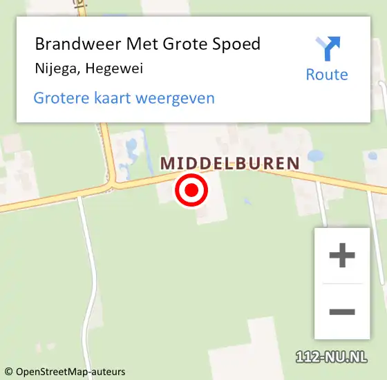 Locatie op kaart van de 112 melding: Brandweer Met Grote Spoed Naar Nijega, Hegewei op 3 december 2017 17:44