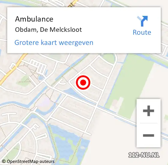 Locatie op kaart van de 112 melding: Ambulance Obdam, De Melcksloot op 3 december 2017 18:00