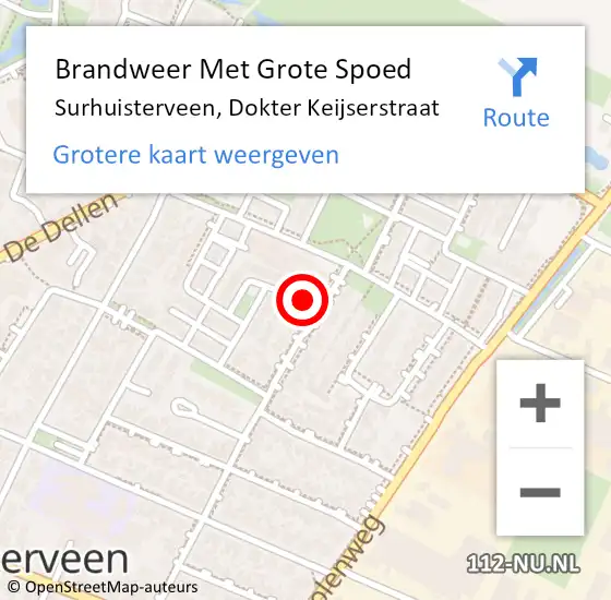 Locatie op kaart van de 112 melding: Brandweer Met Grote Spoed Naar Surhuisterveen, Dokter Keijserstraat op 3 december 2017 18:16