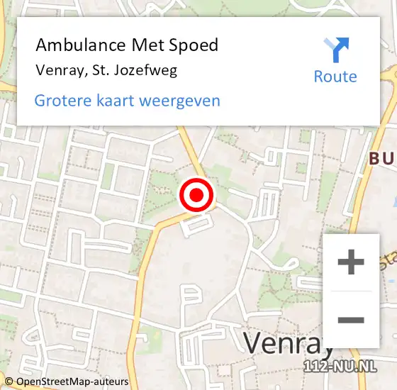 Locatie op kaart van de 112 melding: Ambulance Met Spoed Naar Venray, St. Jozefweg op 3 december 2017 19:03