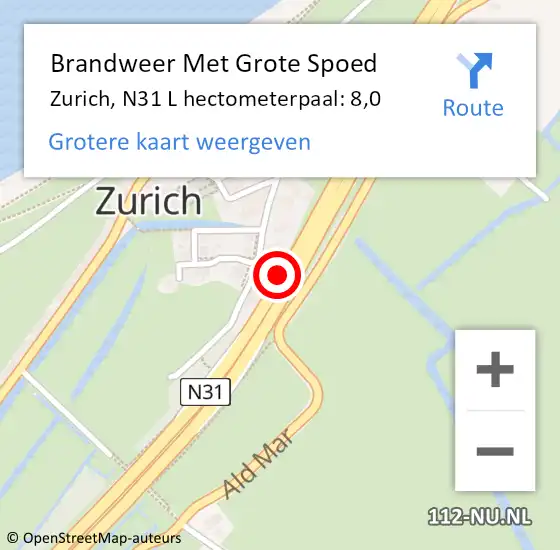 Locatie op kaart van de 112 melding: Brandweer Met Grote Spoed Naar Zurich, N31 L hectometerpaal: 8,0 op 3 december 2017 19:34