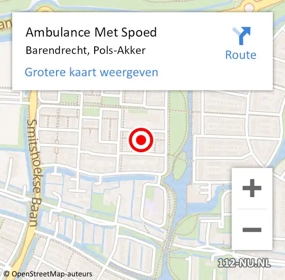 Locatie op kaart van de 112 melding: Ambulance Met Spoed Naar Barendrecht, Pols-Akker op 3 december 2017 19:40