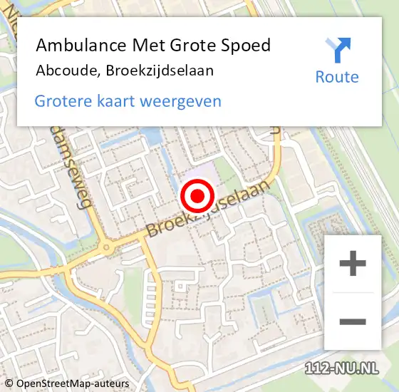 Locatie op kaart van de 112 melding: Ambulance Met Grote Spoed Naar Abcoude, Broekzijdselaan op 3 december 2017 20:35