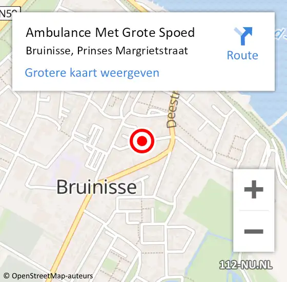 Locatie op kaart van de 112 melding: Ambulance Met Grote Spoed Naar Bruinisse, Prinses Margrietstraat op 3 december 2017 20:55