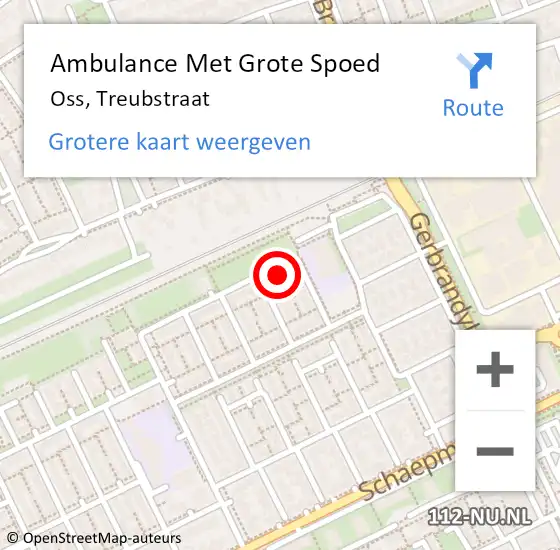 Locatie op kaart van de 112 melding: Ambulance Met Grote Spoed Naar Oss, Treubstraat op 3 december 2017 23:22