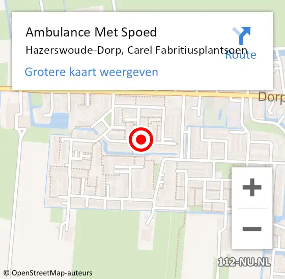 Locatie op kaart van de 112 melding: Ambulance Met Spoed Naar Hazerswoude-Dorp, Carel Fabritiusplantsoen op 4 december 2017 05:24