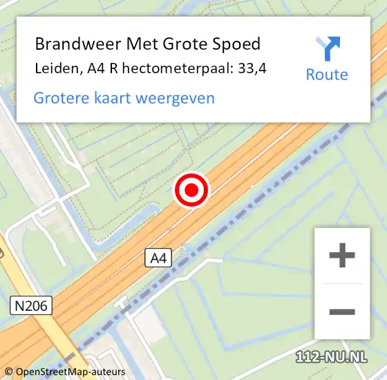 Locatie op kaart van de 112 melding: Brandweer Met Grote Spoed Naar Leiden, A4 R hectometerpaal: 35,9 op 4 december 2017 08:20
