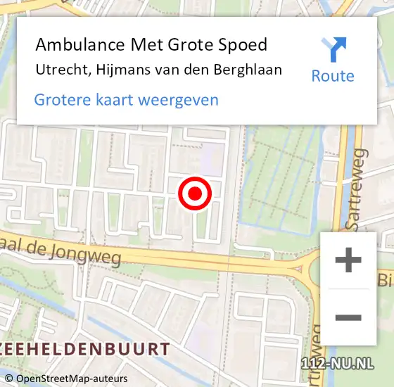 Locatie op kaart van de 112 melding: Ambulance Met Grote Spoed Naar Utrecht, Hijmans van den Berghlaan op 4 december 2017 09:22