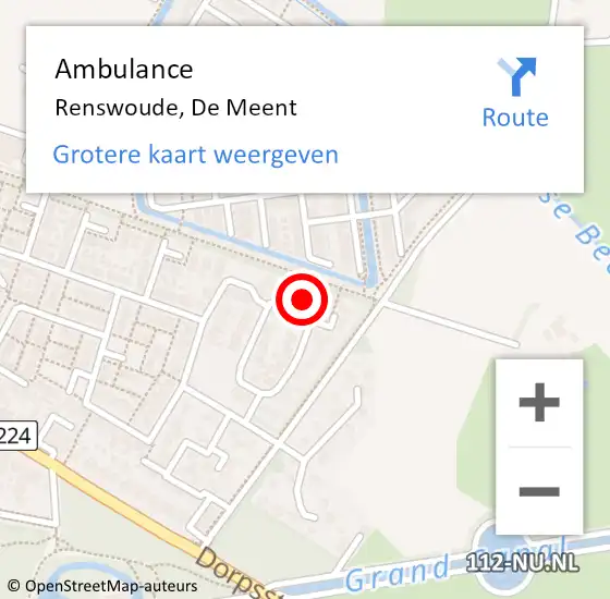 Locatie op kaart van de 112 melding: Ambulance Renswoude, De Meent op 4 december 2017 09:46