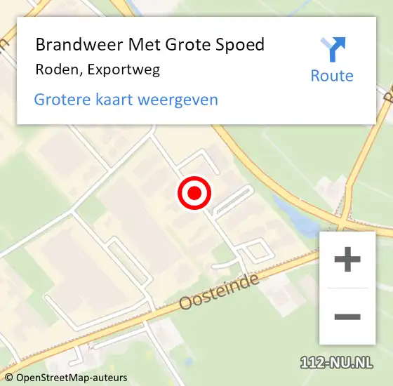 Locatie op kaart van de 112 melding: Brandweer Met Grote Spoed Naar Roden, Exportweg op 4 december 2017 09:59