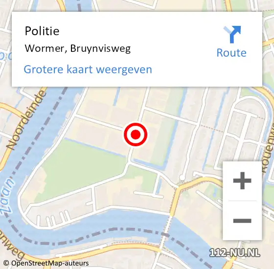 Locatie op kaart van de 112 melding: Politie Wormer, Bruynvisweg op 4 december 2017 10:41