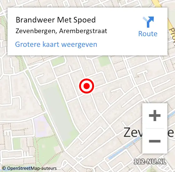 Locatie op kaart van de 112 melding: Brandweer Met Spoed Naar Zevenbergen, Arembergstraat op 4 december 2017 10:47