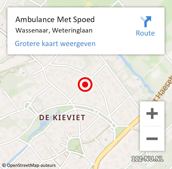 Locatie op kaart van de 112 melding: Ambulance Met Spoed Naar Wassenaar, Weteringlaan op 4 december 2017 12:04