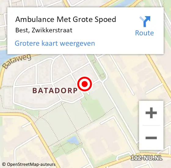 Locatie op kaart van de 112 melding: Ambulance Met Grote Spoed Naar Best, Zwikkerstraat op 4 december 2017 12:58