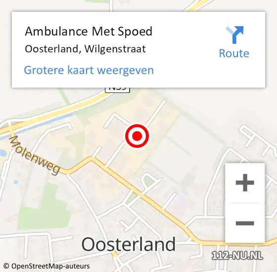Locatie op kaart van de 112 melding: Ambulance Met Spoed Naar Oosterland, Wilgenstraat op 4 december 2017 13:49