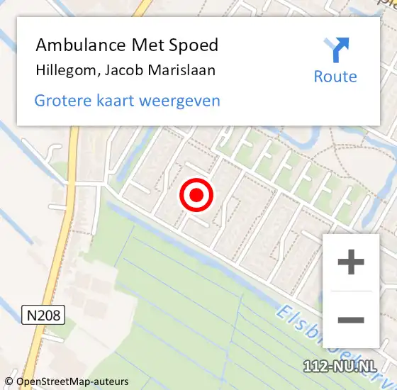 Locatie op kaart van de 112 melding: Ambulance Met Spoed Naar Hillegom, Jacob Marislaan op 4 december 2017 14:04