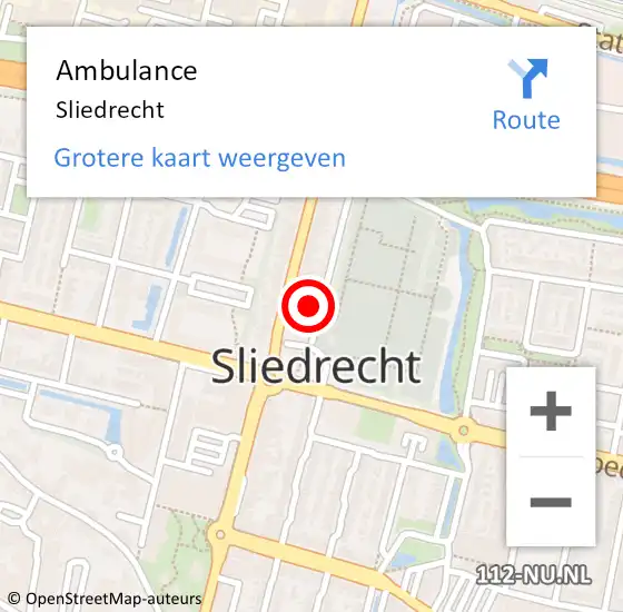 Locatie op kaart van de 112 melding: Ambulance Sliedrecht op 4 december 2017 15:23