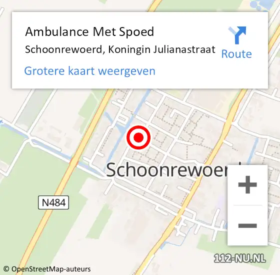 Locatie op kaart van de 112 melding: Ambulance Met Spoed Naar Schoonrewoerd, Koningin Julianastraat op 4 december 2017 16:24