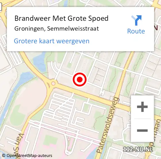 Locatie op kaart van de 112 melding: Brandweer Met Grote Spoed Naar Groningen, Semmelweisstraat op 4 december 2017 18:44