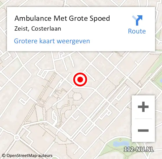 Locatie op kaart van de 112 melding: Ambulance Met Grote Spoed Naar Zeist, Costerlaan op 4 december 2017 19:00