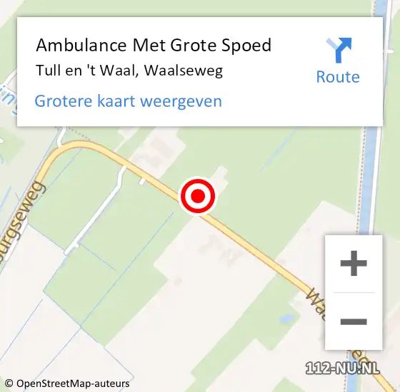 Locatie op kaart van de 112 melding: Ambulance Met Grote Spoed Naar Tull en 't Waal, Waalseweg op 4 december 2017 22:04