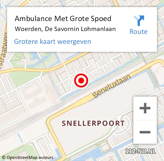 Locatie op kaart van de 112 melding: Ambulance Met Grote Spoed Naar Woerden, De Savornin Lohmanlaan op 4 december 2017 22:07