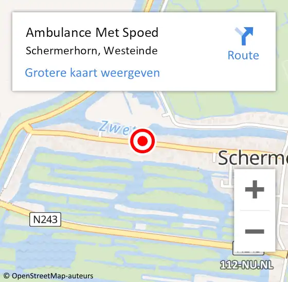 Locatie op kaart van de 112 melding: Ambulance Met Spoed Naar Schermerhorn, Westeinde op 4 december 2017 23:11