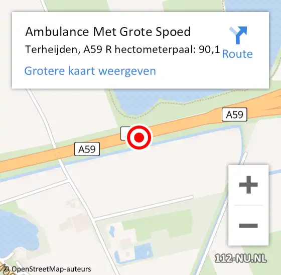 Locatie op kaart van de 112 melding: Ambulance Met Grote Spoed Naar Terheijden, A59 L hectometerpaal: 89,5 op 4 december 2017 23:27