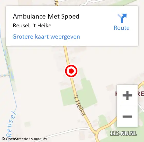 Locatie op kaart van de 112 melding: Ambulance Met Spoed Naar Reusel, 't Heike op 5 december 2017 01:30