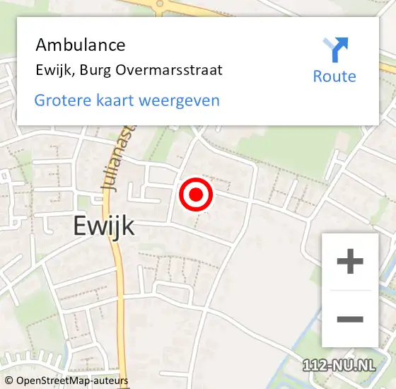 Locatie op kaart van de 112 melding: Ambulance Ewijk, Burg Overmarsstraat op 5 december 2017 01:45