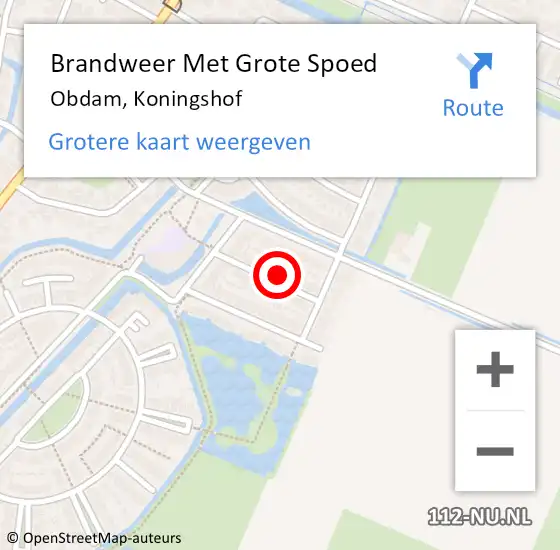 Locatie op kaart van de 112 melding: Brandweer Met Grote Spoed Naar Obdam, Koningshof op 5 december 2017 04:02