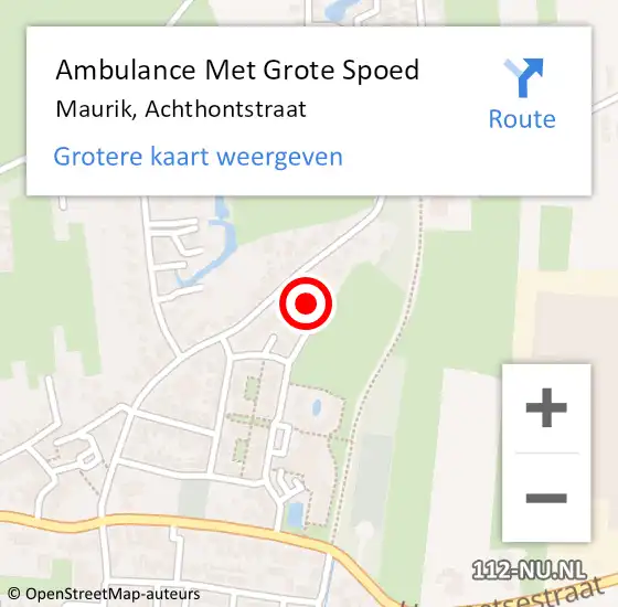 Locatie op kaart van de 112 melding: Ambulance Met Grote Spoed Naar Maurik, Achthontstraat op 5 december 2017 06:59