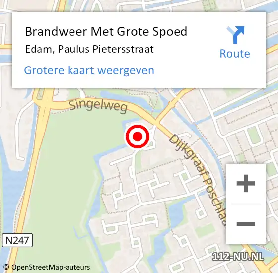 Locatie op kaart van de 112 melding: Brandweer Met Grote Spoed Naar Edam, Paulus Pietersstraat op 5 december 2017 09:30