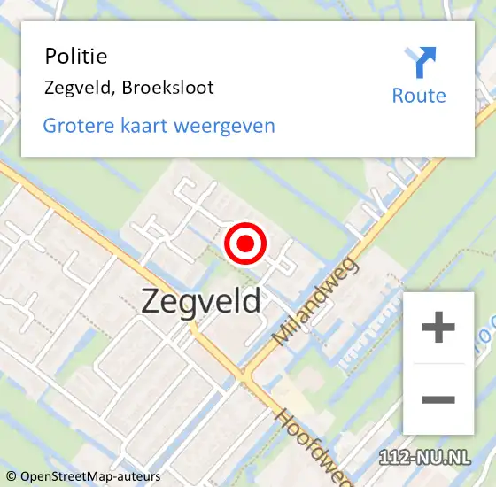 Locatie op kaart van de 112 melding: Politie Zegveld, Broeksloot op 5 december 2017 09:57
