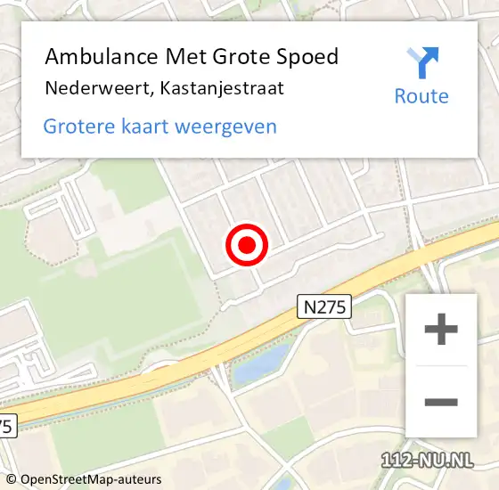 Locatie op kaart van de 112 melding: Ambulance Met Grote Spoed Naar Nederweert, Kastanjestraat op 5 december 2017 10:51