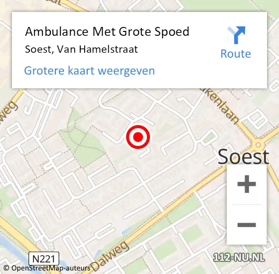Locatie op kaart van de 112 melding: Ambulance Met Grote Spoed Naar Soest, Van Hamelstraat op 5 december 2017 11:26