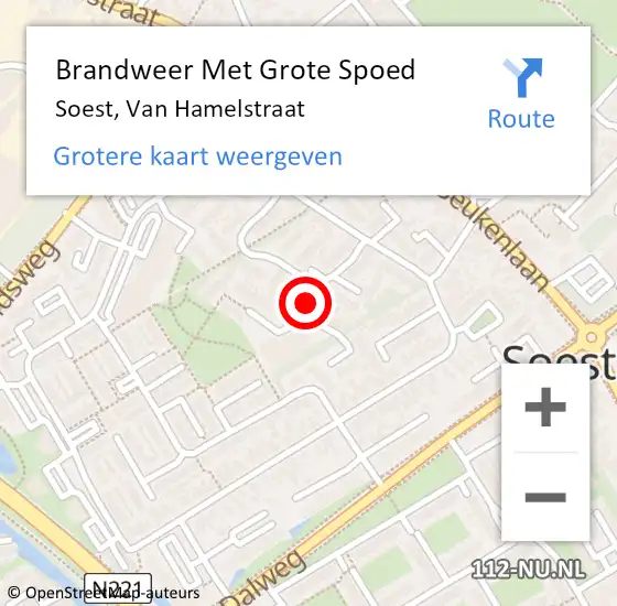 Locatie op kaart van de 112 melding: Brandweer Met Grote Spoed Naar Soest, Van Hamelstraat op 5 december 2017 11:46